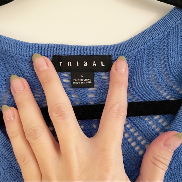 Tribal Blue V-neck 3/4 Sleeved Knit Sweater Size Small - Picture 3 of 9